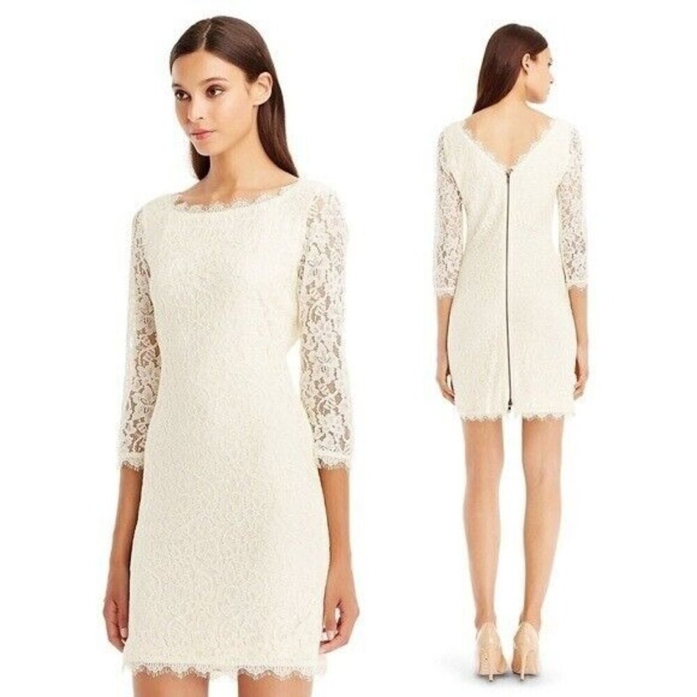 Diane von Furstenberg Zaria Sheath Mini Lace Ivory Rayon Dress Women's Size 4
